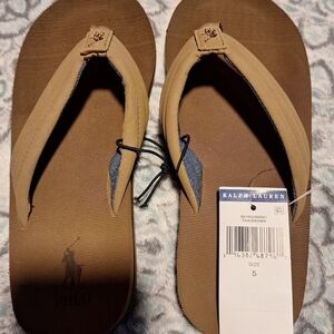 Ralph Lauren Tan and Brown Logo Thong Sandals